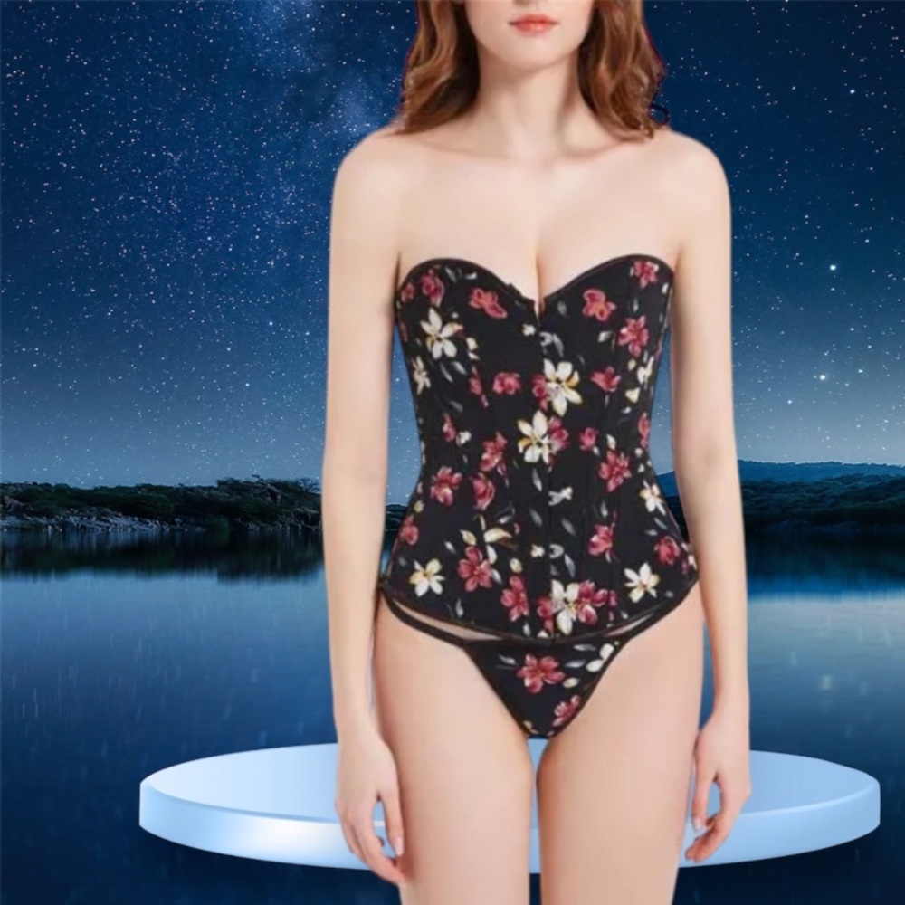 Black corset with flowers